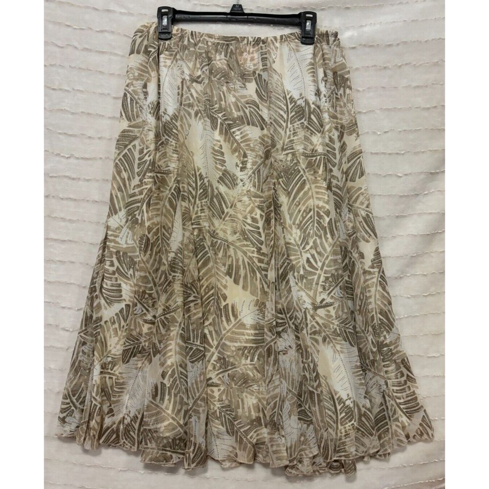 Ruby Rd. Woman Godet Maxi Skirt, Women’s Clothing, Beige Palm Leaf Design, 16W